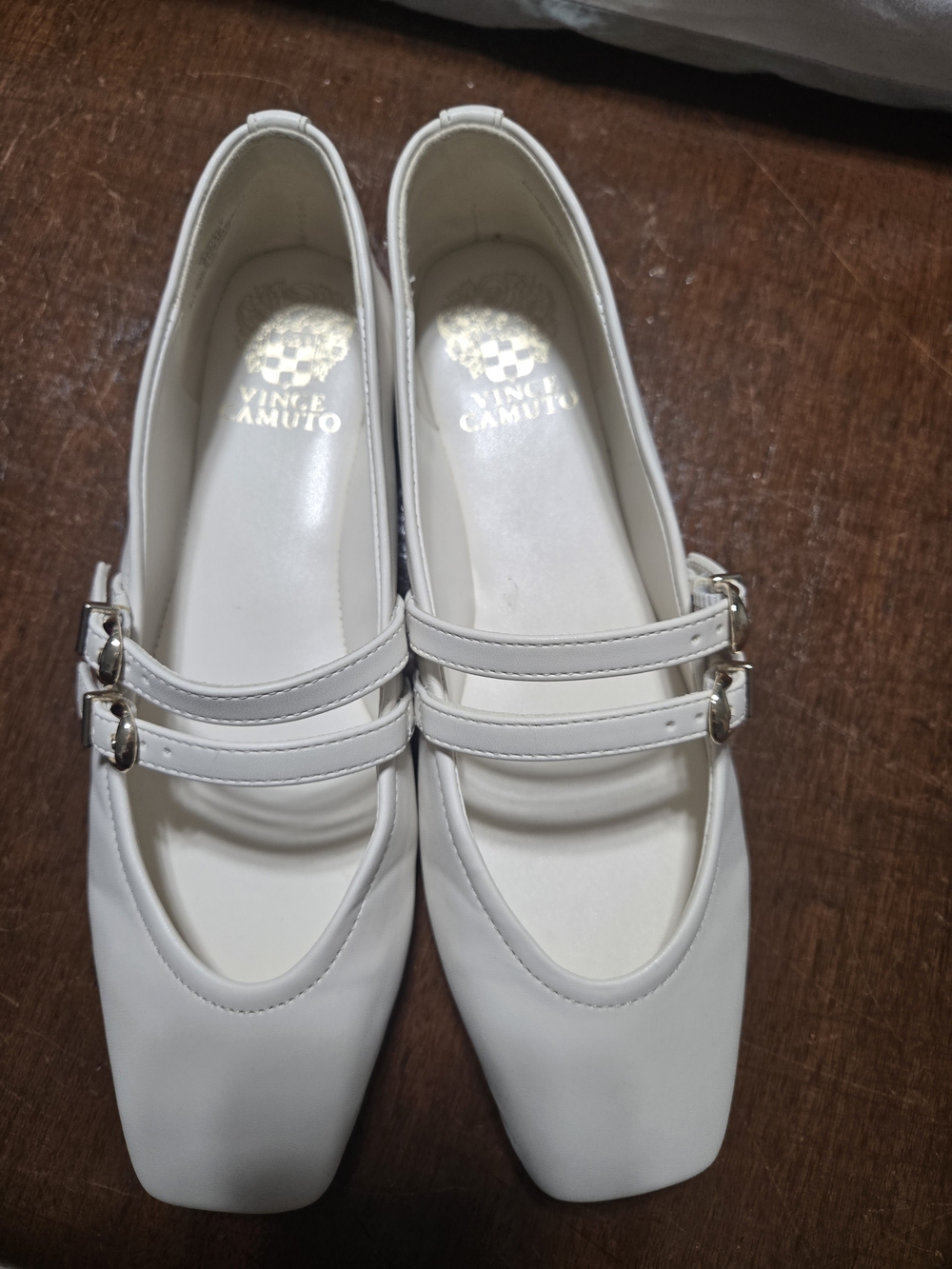 Vince Camuto Off-White Double-Strap Square-Toe Mary Jane Flats